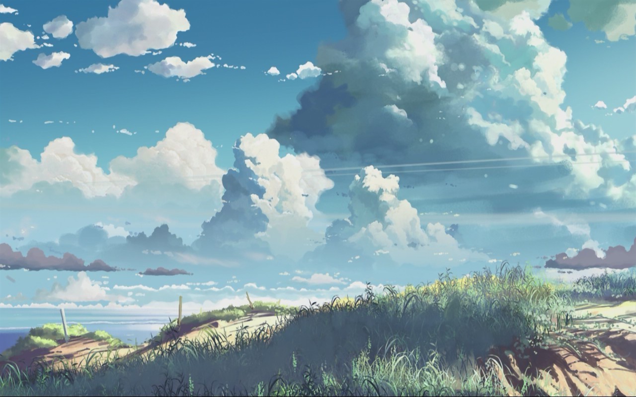 Makoto Shinkai, 5 Centimeters Per Second, Clouds, Sunlight, Grass Wallpaper