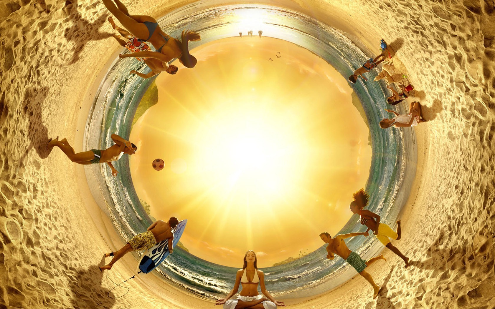 panoramic sphere, Beach, Sun, Children Wallpaper