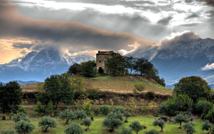 house, Sky, Landscape, Mountains, Italy HD Wallpaper Desktop Background