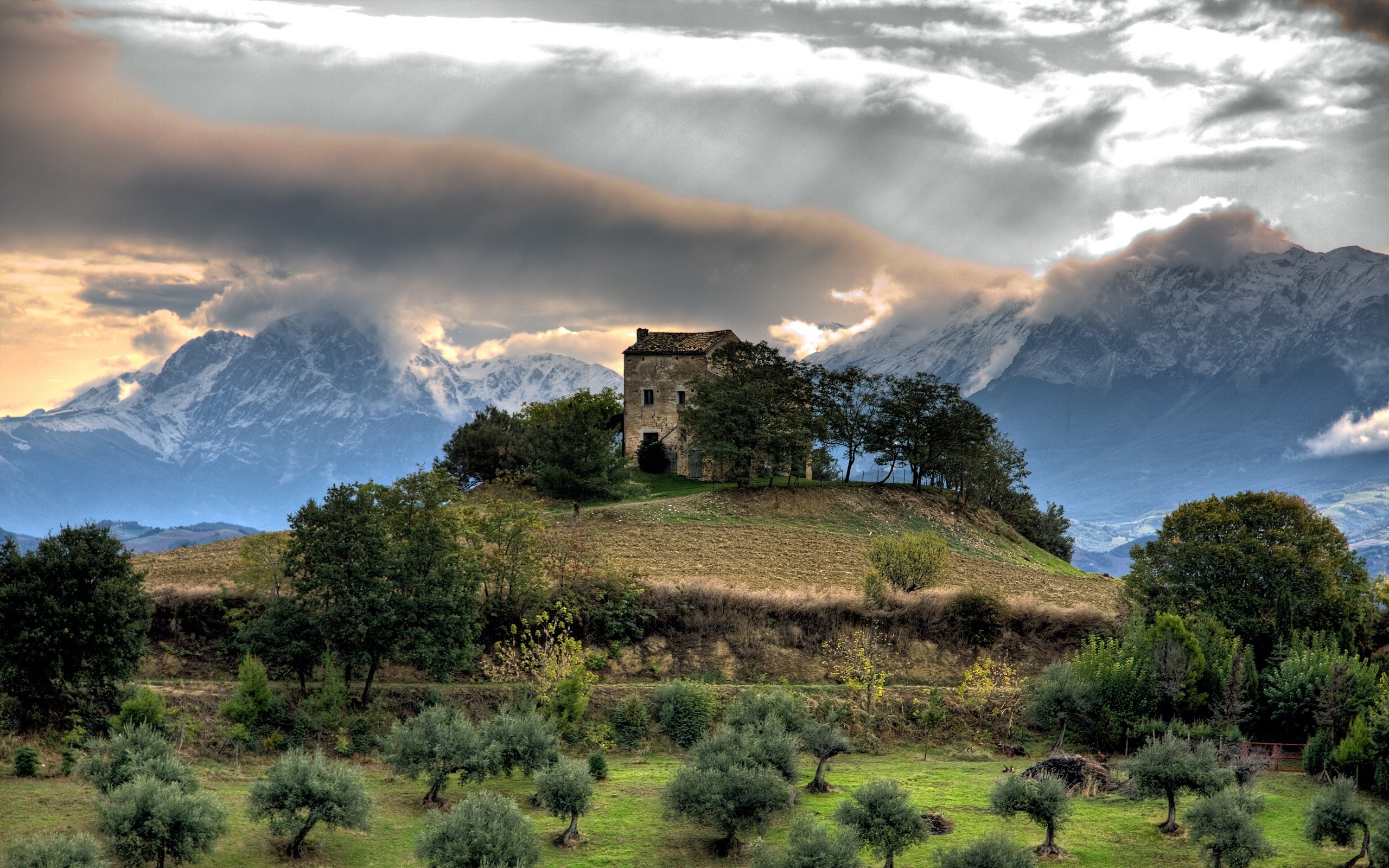 house, Sky, Landscape, Mountains, Italy Wallpaper
