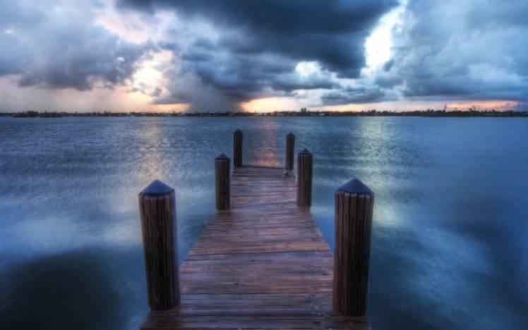 pier, Sky, Clouds, Water HD Wallpaper Desktop Background