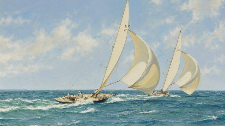 sailing ship, Artwork, Sea, Clouds, Sky HD Wallpaper Desktop Background