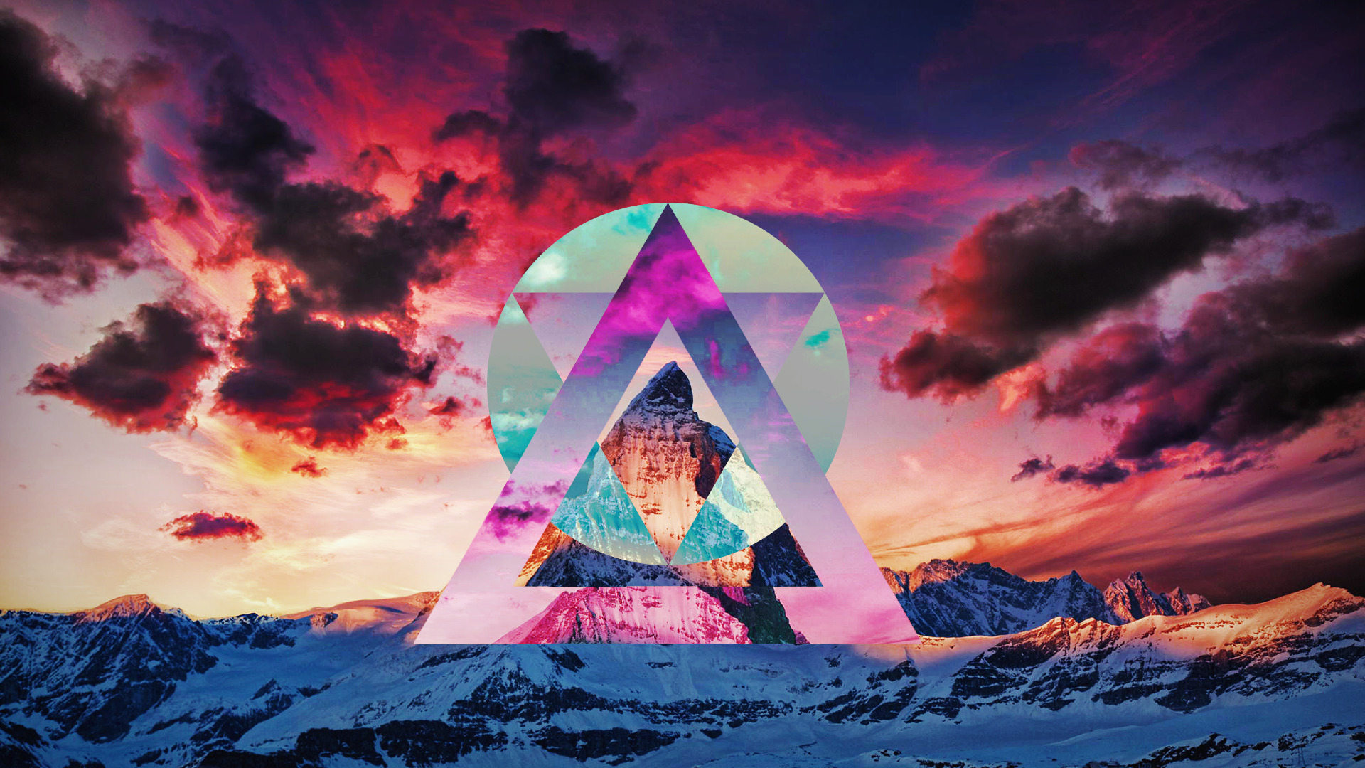 polyscape, Clouds, Mountain, Snow, Sunset Wallpaper