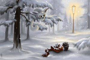 fantasy art, Winter, Lantern