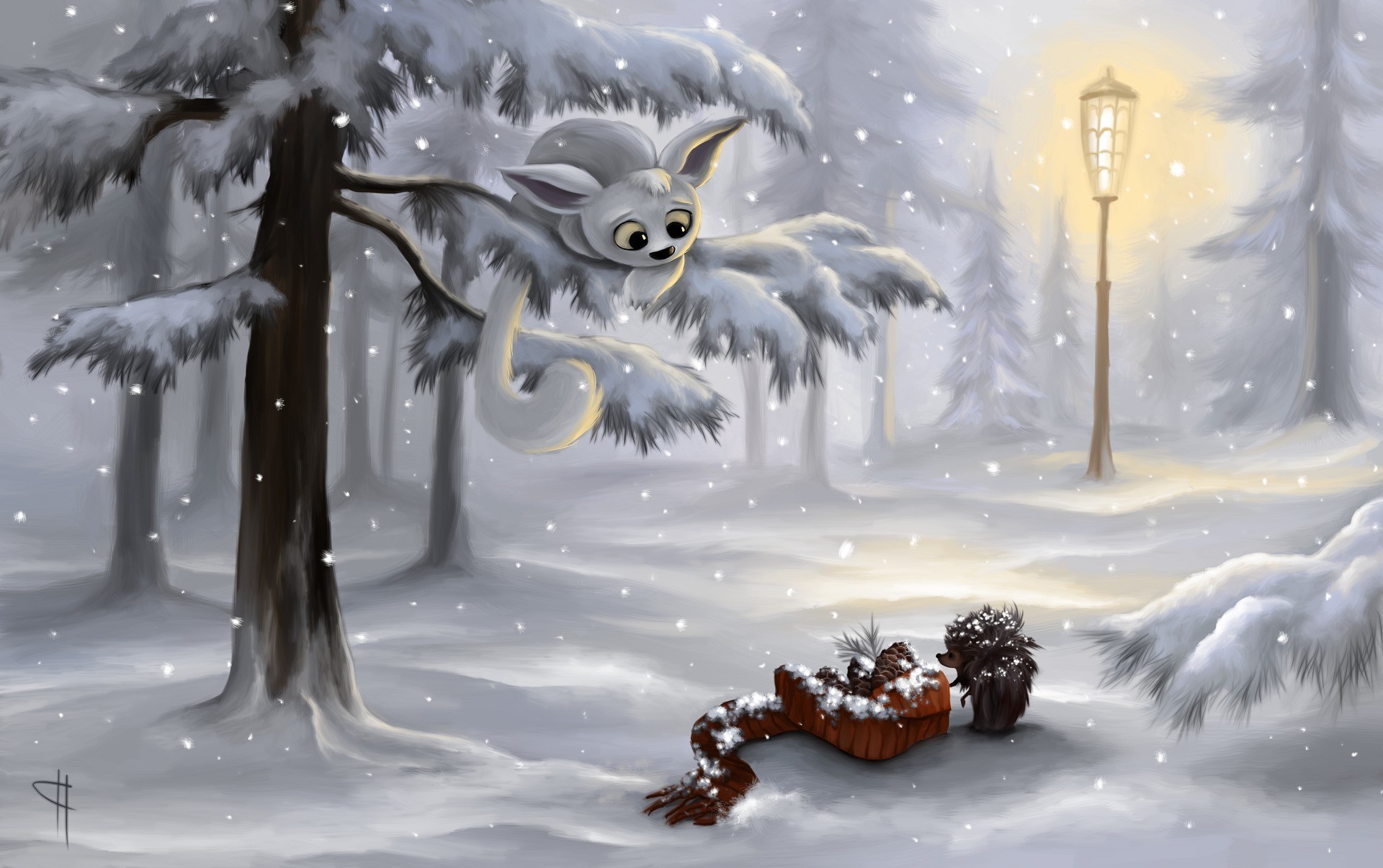 fantasy art, Winter, Lantern Wallpaper