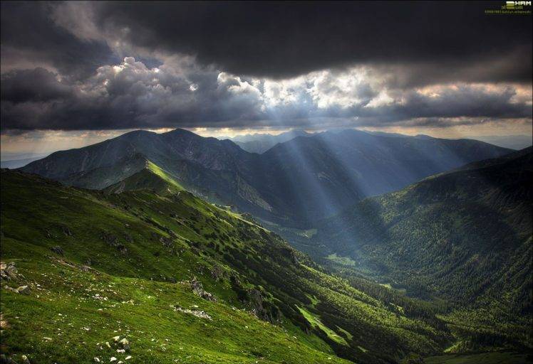 mountain, Sky, Clouds, Sunlight, Green, Horizon HD Wallpaper Desktop Background