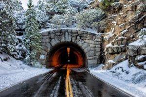 winter, Road, Trees, Tunnel, Snow