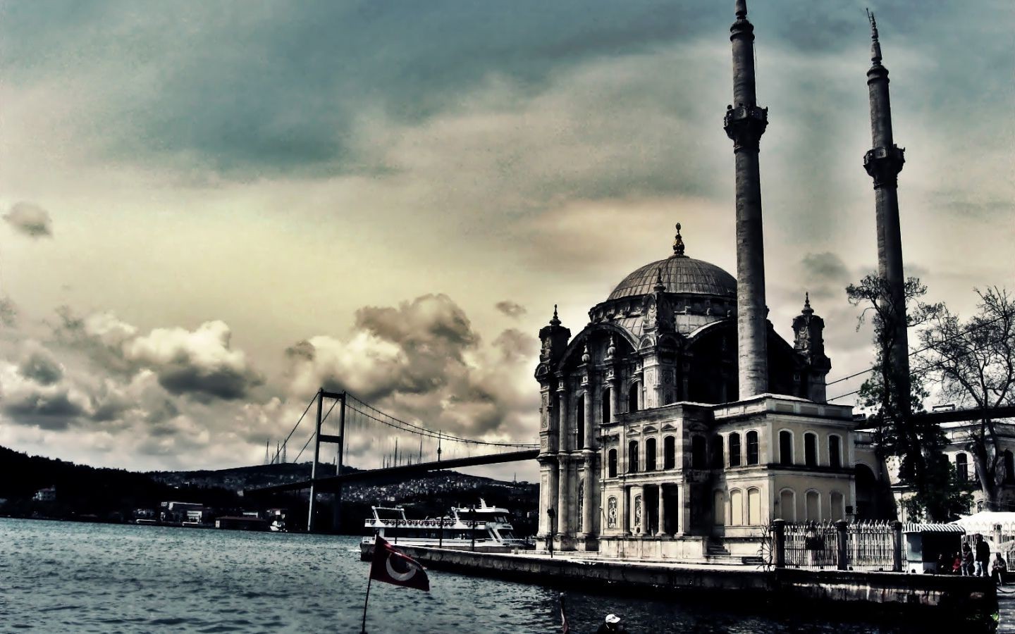 Turkey, HDR, Clouds, Sky, Mosques, Architecture, Building, Bridge, Old building, Water, Ortaköy Mosque Wallpaper