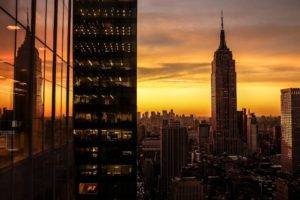 sunset, Cityscape, City, Empire State Building, USA, New York City