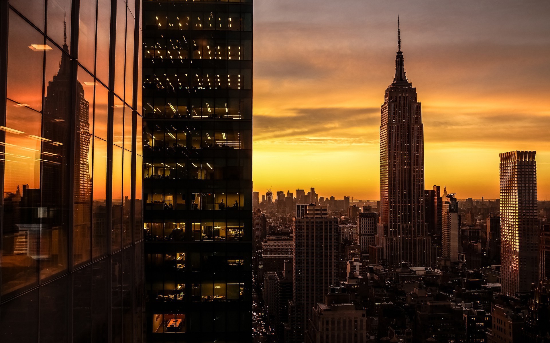 sunset, Cityscape, City, Empire State Building, USA, New York City Wallpaper