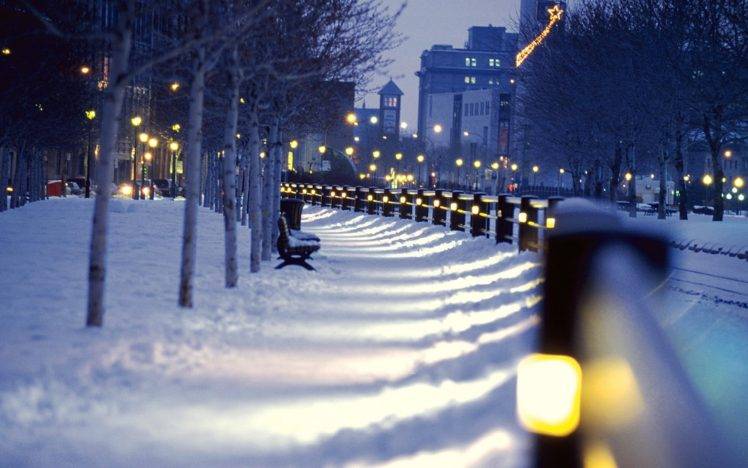 cityscape, City, Winter, Night, Snow HD Wallpaper Desktop Background