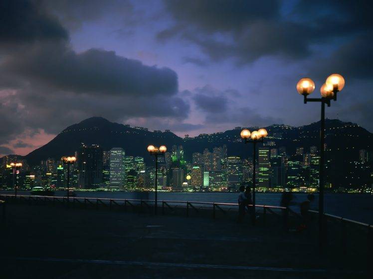 cityscape, City, Night, Mountain, Street light, Clouds HD Wallpaper Desktop Background