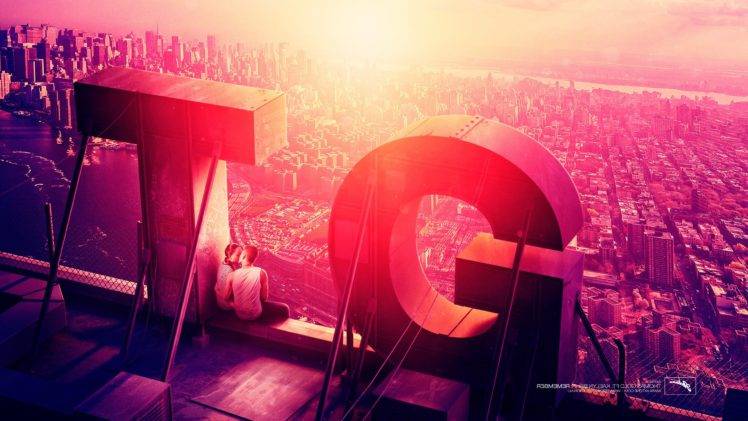 Axwell, Eternal Sunshine of the Spotless Mind, Lights, Tokyo, Rooftops, Couple, City, Sunset HD Wallpaper Desktop Background