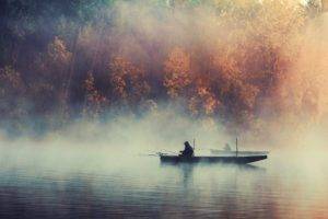mist, Forest, Boat