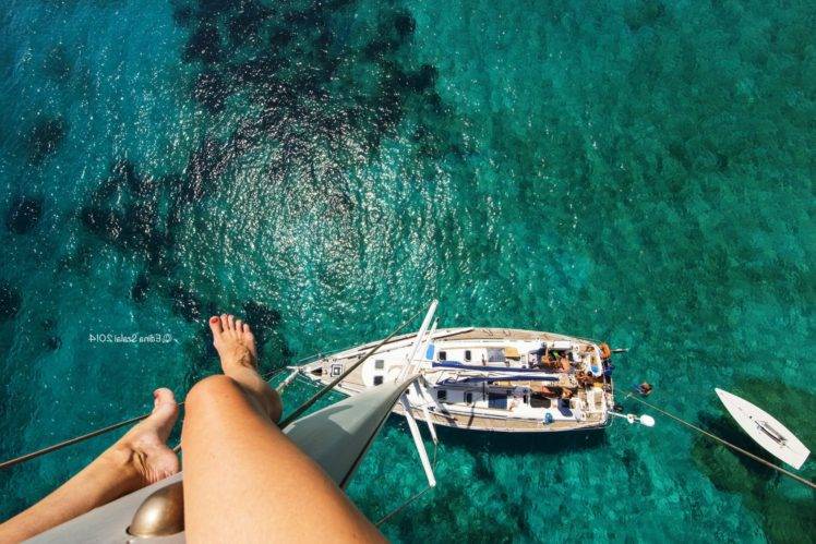 sea, Boat, Looking down, Feet HD Wallpaper Desktop Background