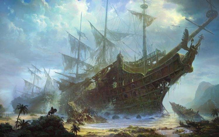 sea, Old ship, Shipwreck HD Wallpaper Desktop Background