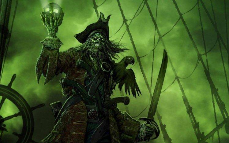sea, Old ship, Pirates, Green, Spooky HD Wallpaper Desktop Background