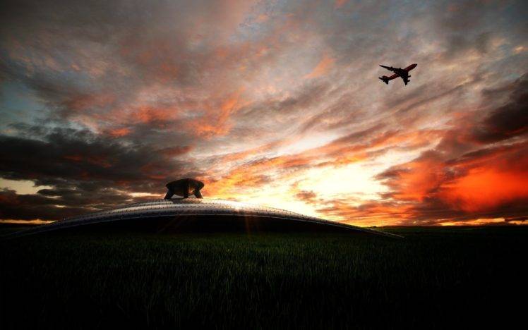 airplane, Sunset, Clouds, Passenger aircraft HD Wallpaper Desktop Background