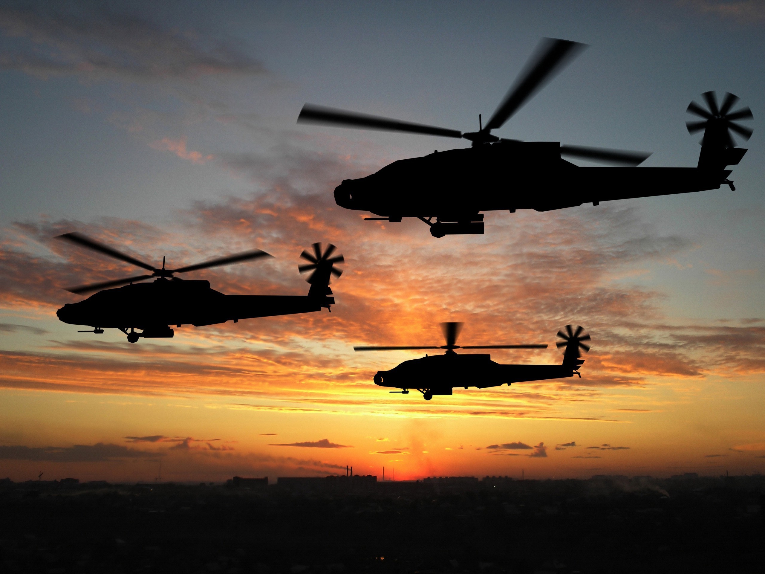 sunset, Helicopters, Machine Wallpaper