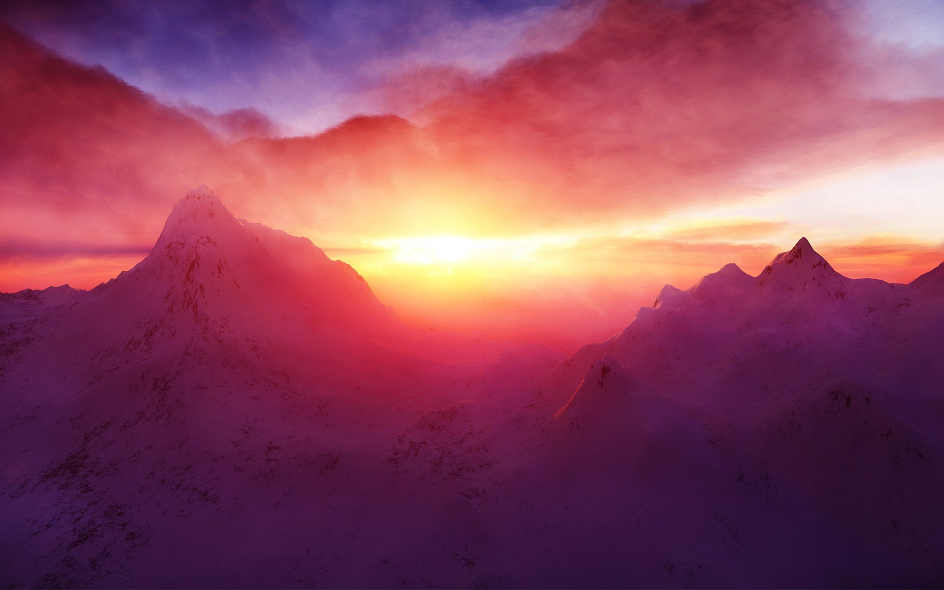 sunset, Mountain, Snowy peak, Snow Wallpaper