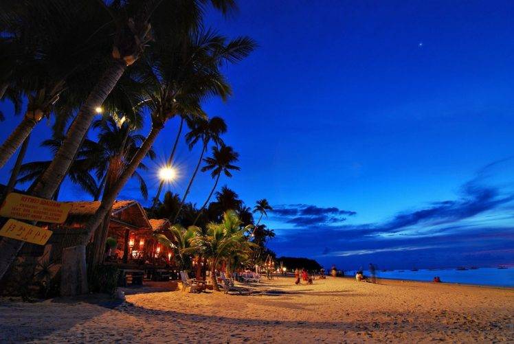 beach, Dusk, Philippines, Palm trees HD Wallpaper Desktop Background