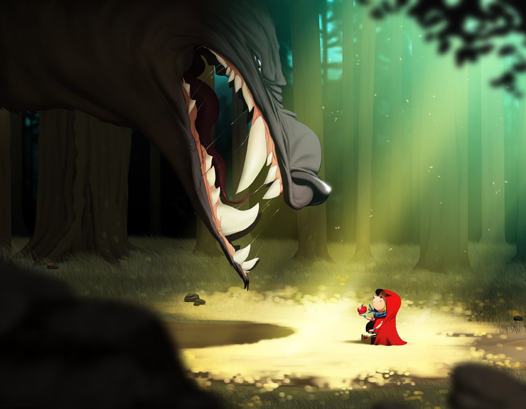 Little Red Riding Hood, Wolf, Wood, Forest Wallpaper