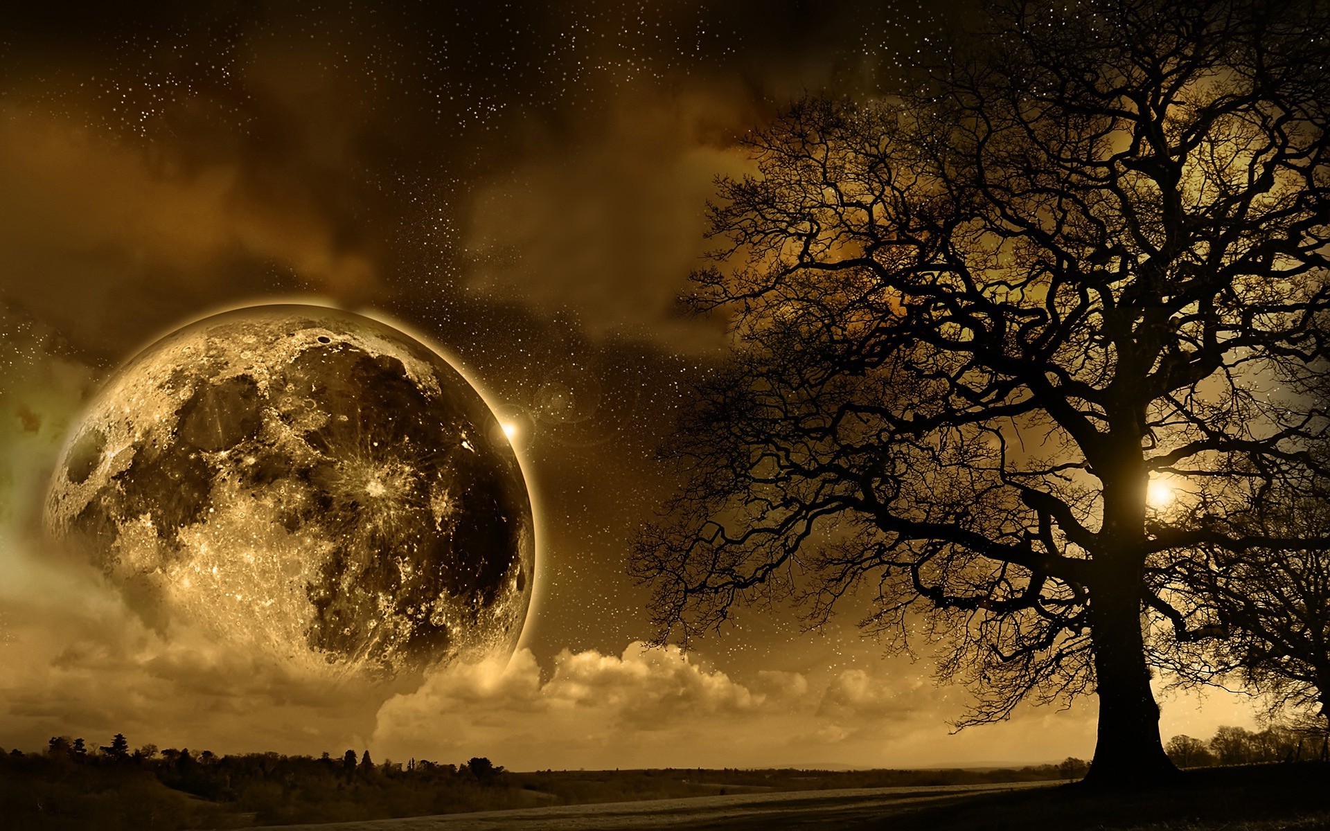 Moon, Digital art, Landscape Wallpaper