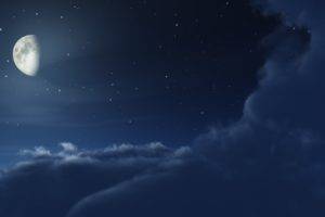moon, Night, Clouds, Stars, Blue
