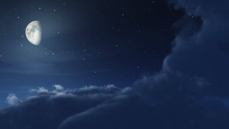 moon, Night, Clouds, Stars, Blue HD Wallpaper Desktop Background