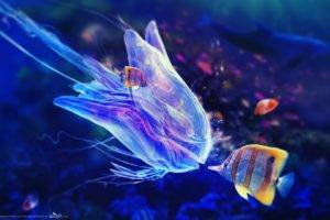 Adam Spizak, Fantasy art, Fish, Digital art, Underwater, Bubbles, Sea