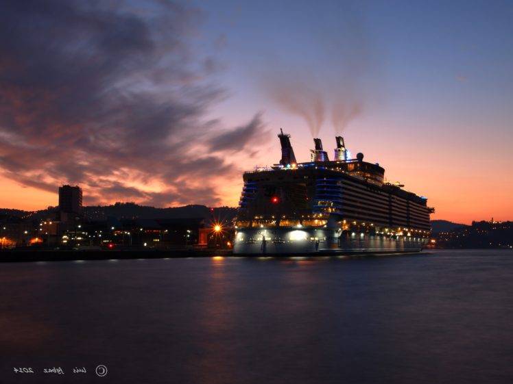 sunset, Cruise ship, Oasis of the Seas HD Wallpaper Desktop Background