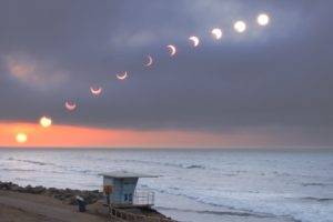 solar eclipse, Sea, Horizon, Sky