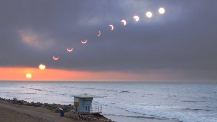 solar eclipse, Sea, Horizon, Sky HD Wallpaper Desktop Background