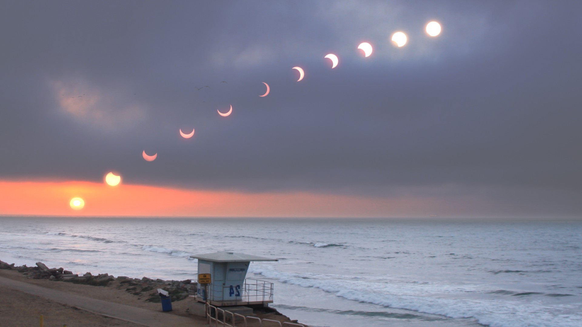 solar eclipse, Sea, Horizon, Sky Wallpaper