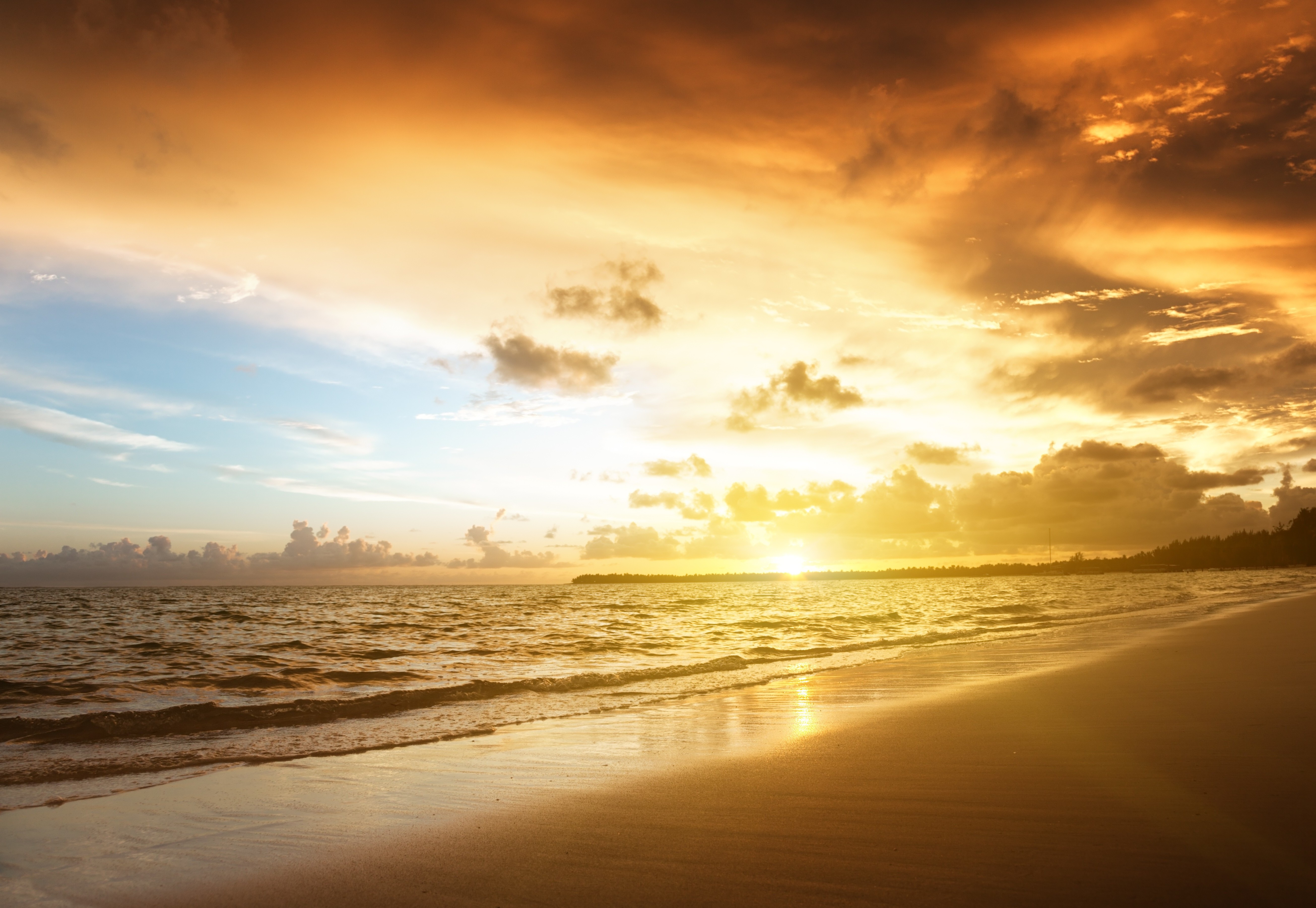 sunrise, Beach, Sea, Clouds Wallpaper