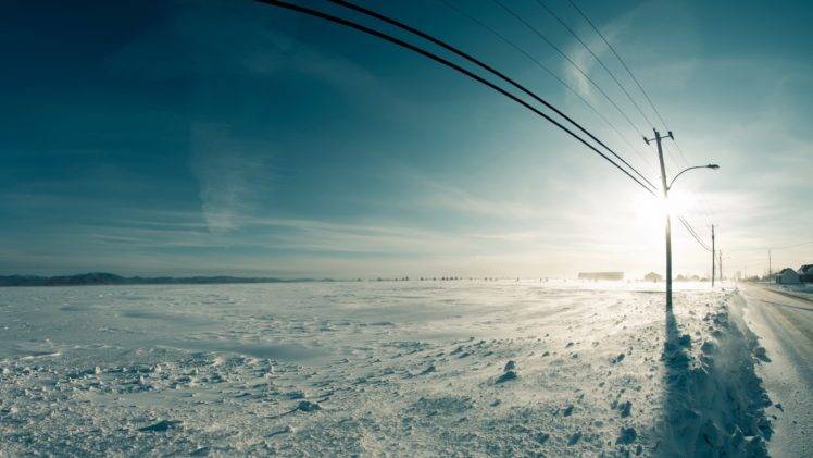 snow, Winter, Sky, Sunlight, Power lines HD Wallpaper Desktop Background