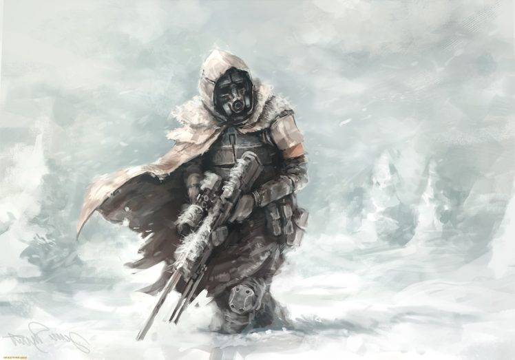 hunter, Winter, Sniper rifle, Destiny, Artwork HD Wallpaper Desktop Background