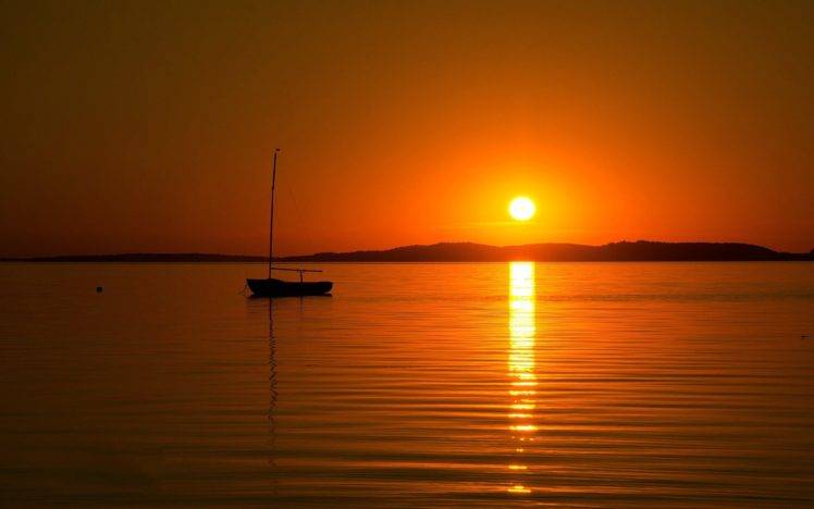 sunset, Silhouette, Boat, Sea, Golden Hour, Reflection HD Wallpaper Desktop Background