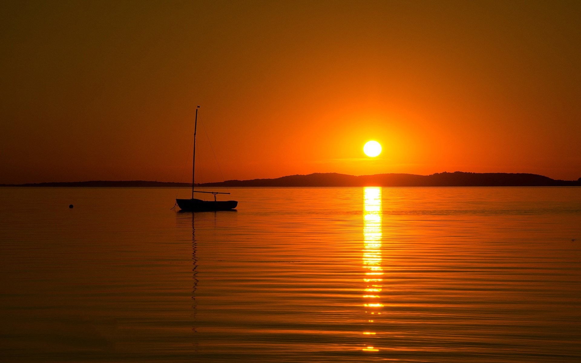 sunset, Silhouette, Boat, Sea, Golden Hour, Reflection Wallpaper