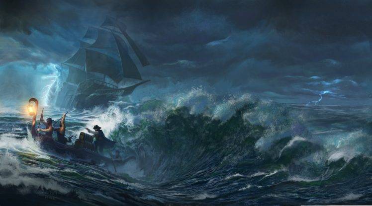 sea, Boat, Storm, Pirates, Ship HD Wallpaper Desktop Background