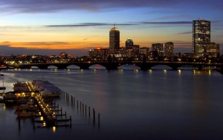 sunset, Cityscape, Boston HD Wallpaper Desktop Background