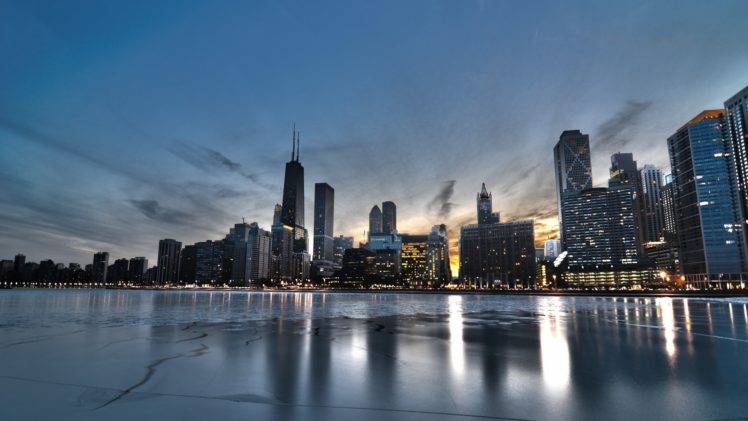 cityscape, Building, HDR, Sea, Reflection, Chicago, USA HD Wallpaper Desktop Background