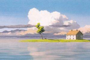 island, House, Painting