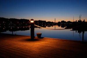Finland, Silhouette, Pier, Sunset, Wood, Lights