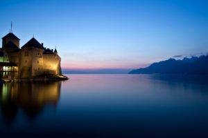 castle, Sea, Castle chillon, Switzerland
