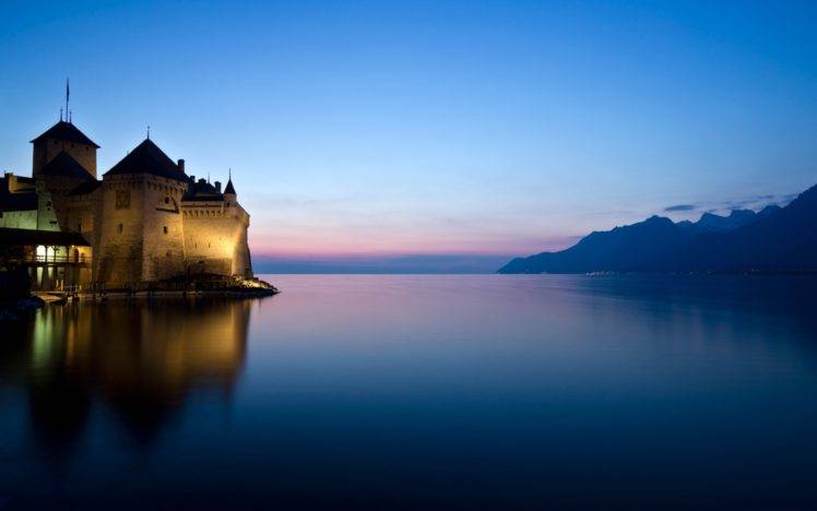 castle, Sea, Castle chillon, Switzerland HD Wallpaper Desktop Background