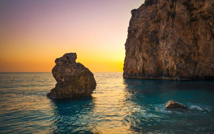 sea, Rock, Sunset HD Wallpaper Desktop Background