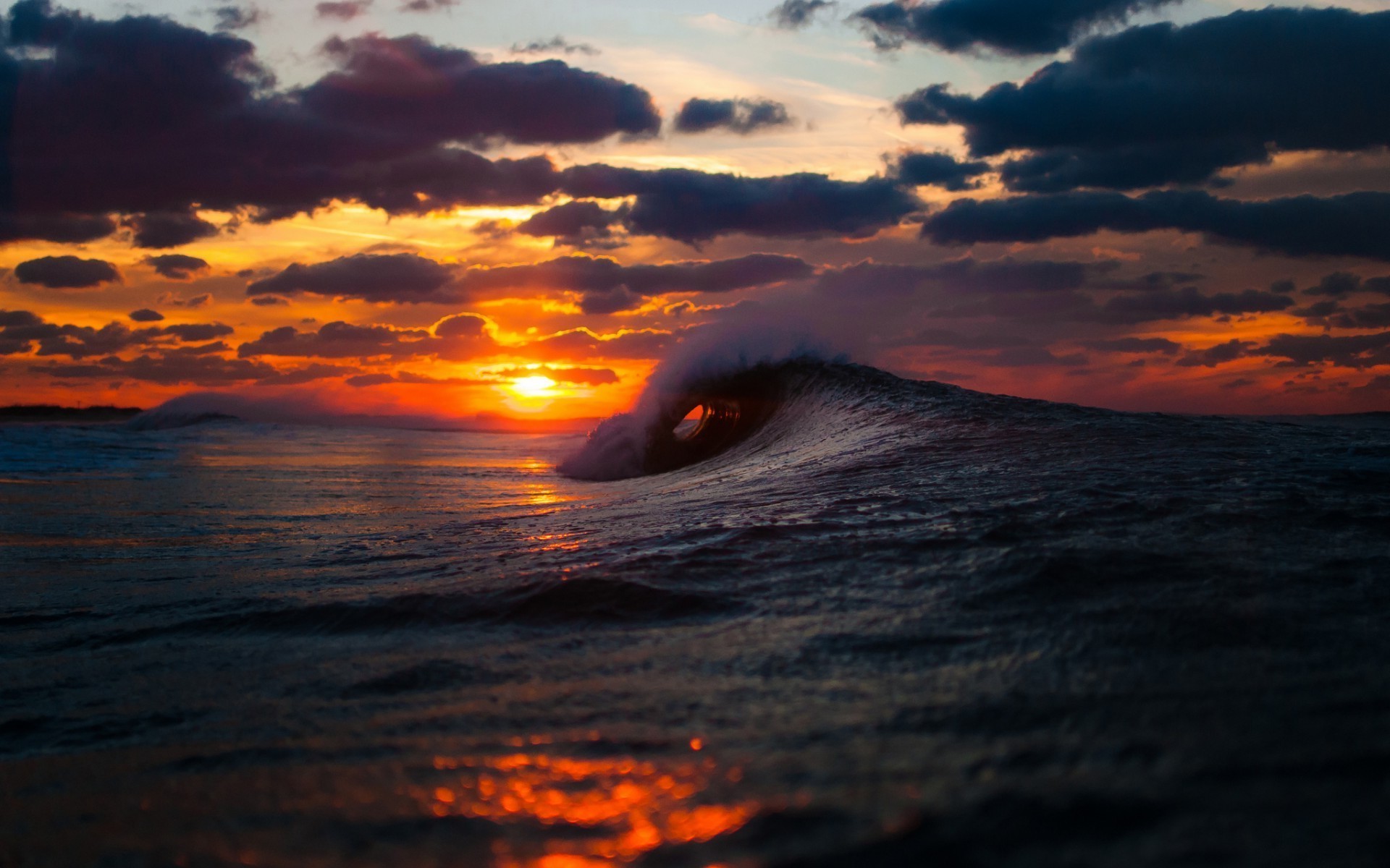 sunset, Waves Wallpaper