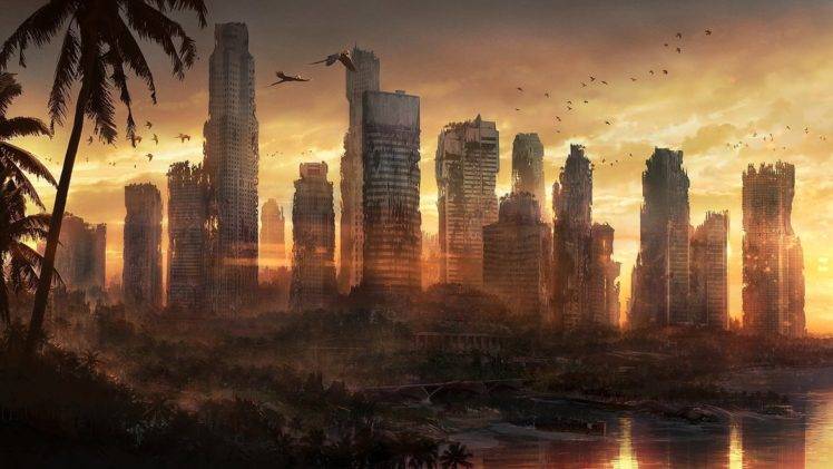 cityscape, Apocalyptic, Sunset HD Wallpaper Desktop Background
