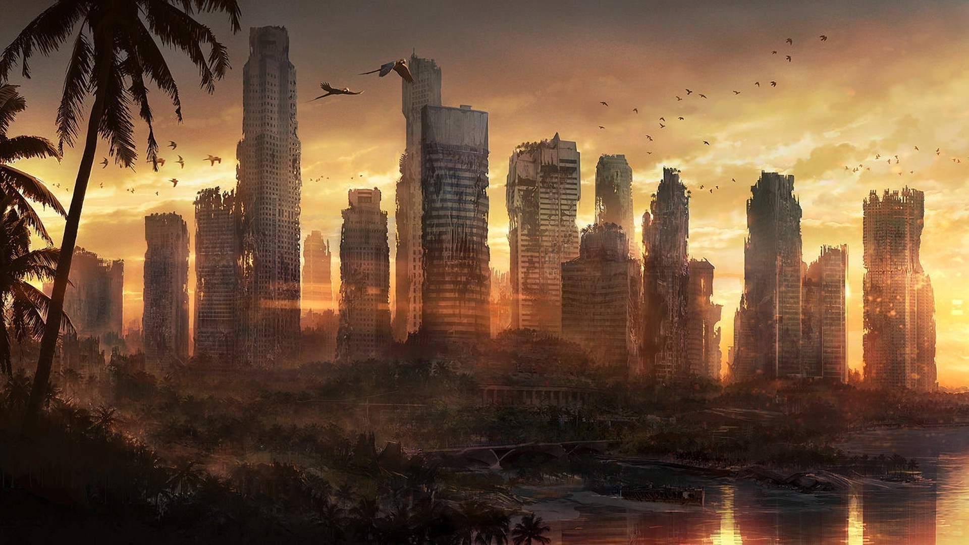 cityscape, Apocalyptic, Sunset Wallpaper
